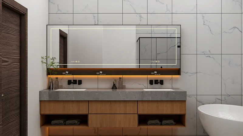 Çift lavabolu, geniş küvetli banyo tasarımı
