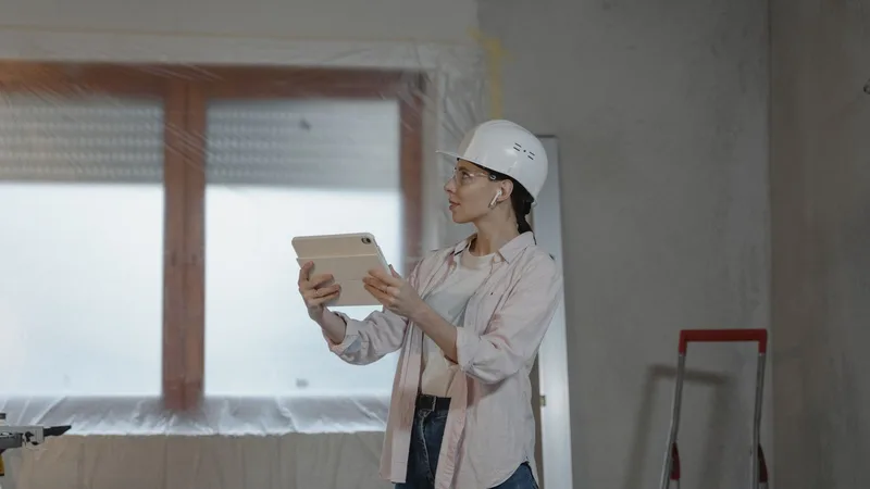 Baret takan bir teknisyenin tablet ile keşif yapması